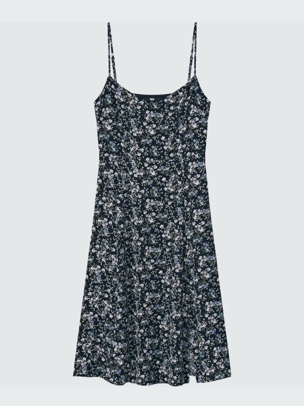 Cottagecore Uniqlo Black Floral Print Front Slit Summer Camisole Midi Dress XS